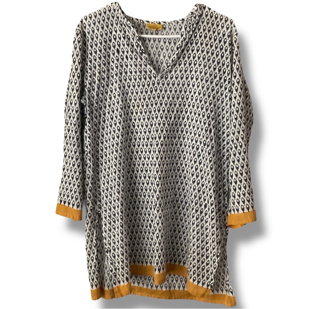 Roberta Roller Rabbit Fish Print Kurta women’s Tunic Sz Medium beachy